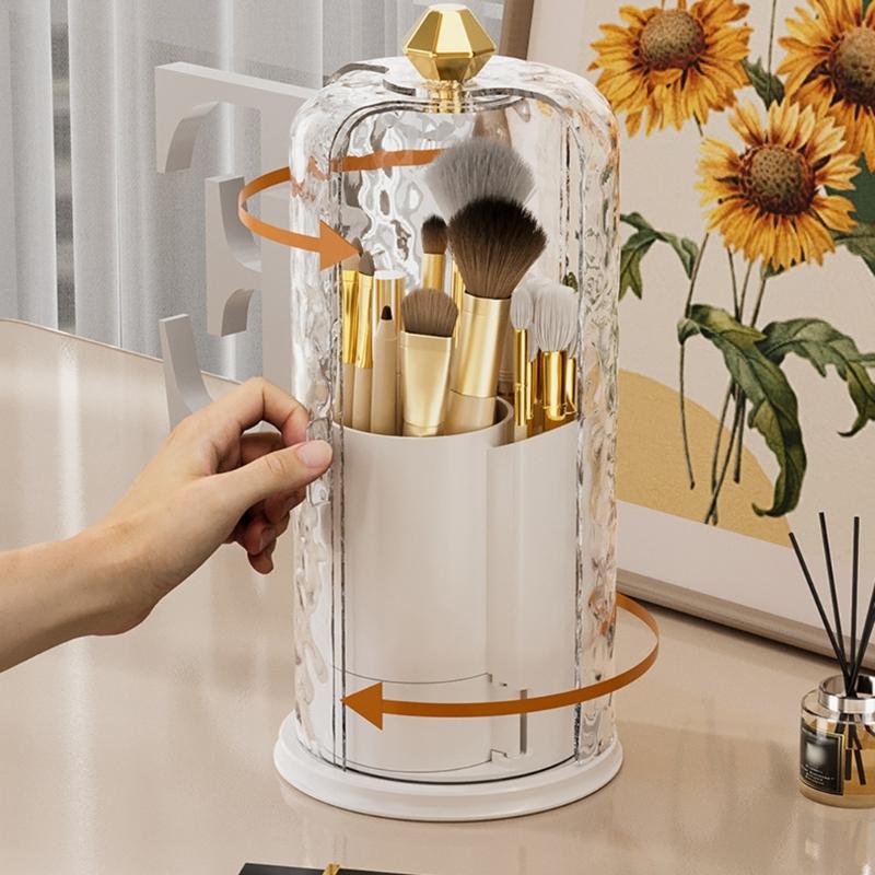 Rotating Cosmetic Storage Box Transparent Multi Compartment Designs Space Saving Bathroom Countertop Organizer
