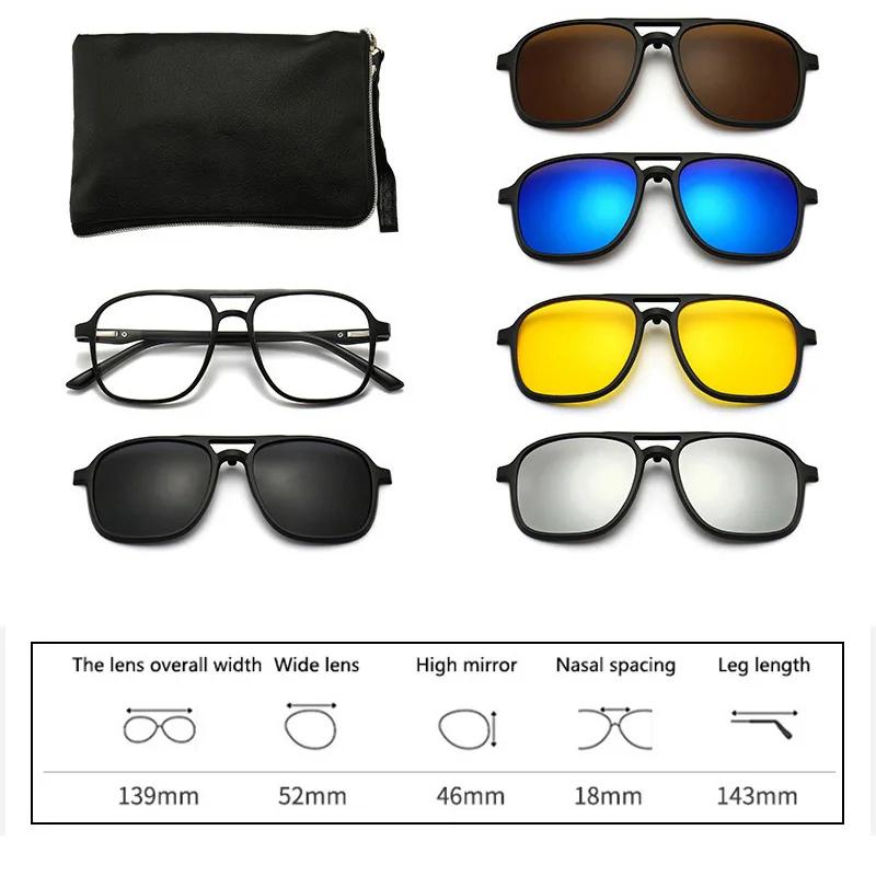 23XXA Gather 6PCS Magnetic Polarized Clip On Sunglasses Women Men Plastic Frame for Night Driving Sunglasses UV400