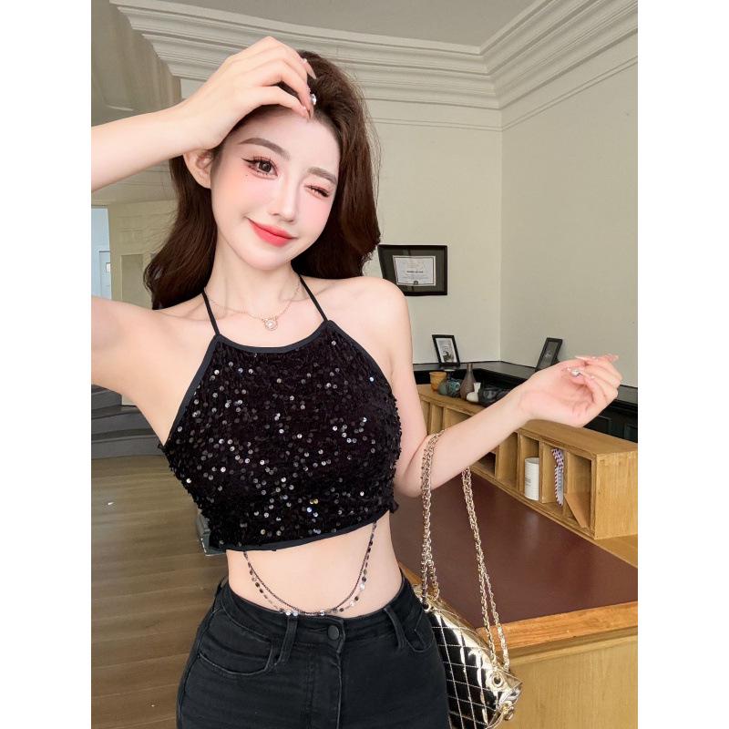 Spicy Sequin Halter Crop Top - Shiny Party Clubwear for Women