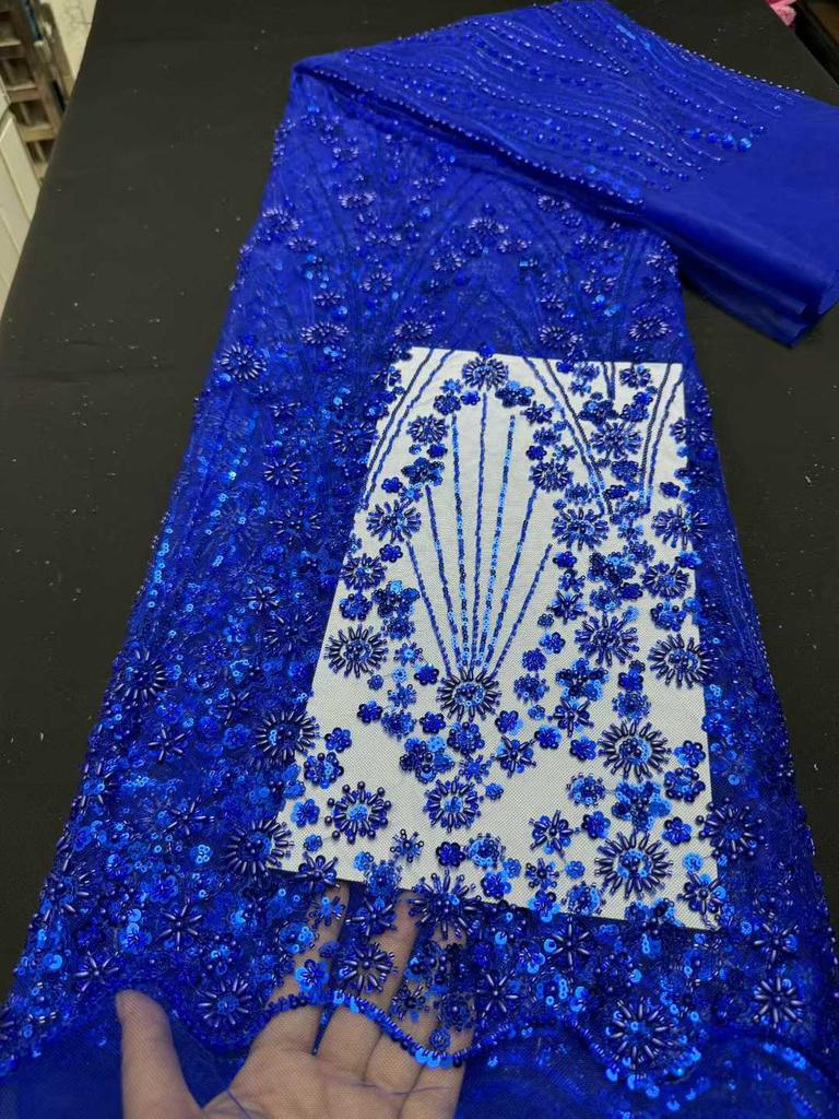 African Lace Fabrics 2026 High Quality Lace French Nigerian Sequins Beaded Tulle Lace Fabric Ladies For Party Dresses 5 Yards