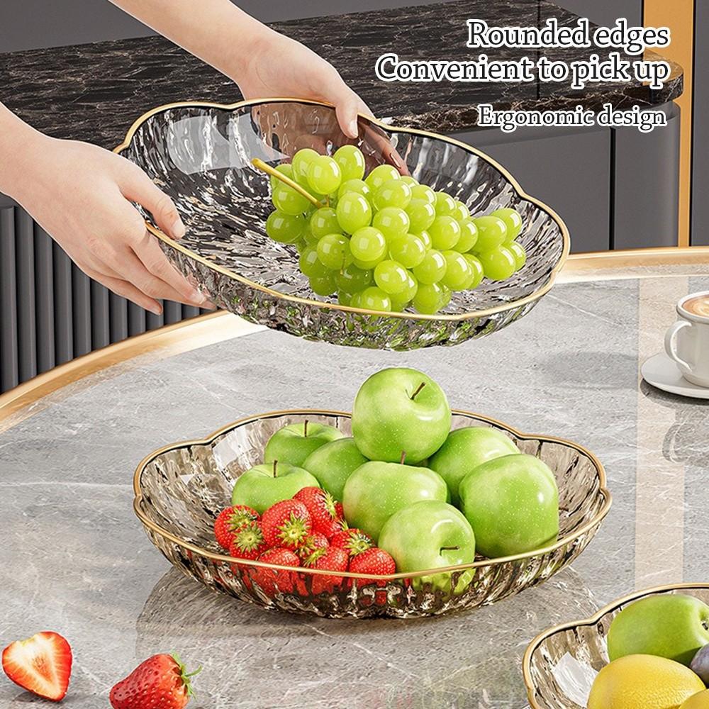 PET Snack Display Plate Gold-Trimmed Edge Fruit Storage Basket Heat Resistant Glacier Fruit Bowl