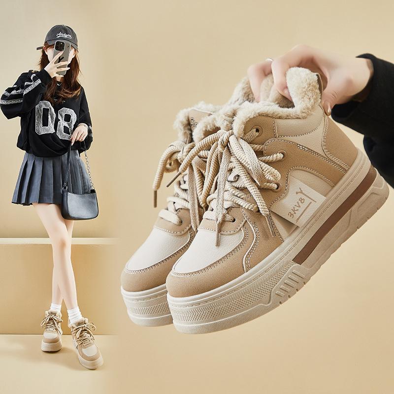 Winter Chunky Platform Snow Boots for Women Anti-Slip Walking Shoes With Fur Lined Comfortable Lace-up Sneakers Women's Outdoor Warm Short Booties