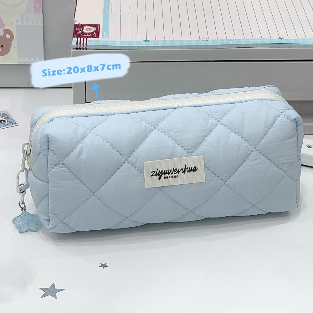 Soft Touch Pen Bag Blue Stationery Organizer Minimalist Stationery Pouch School Office