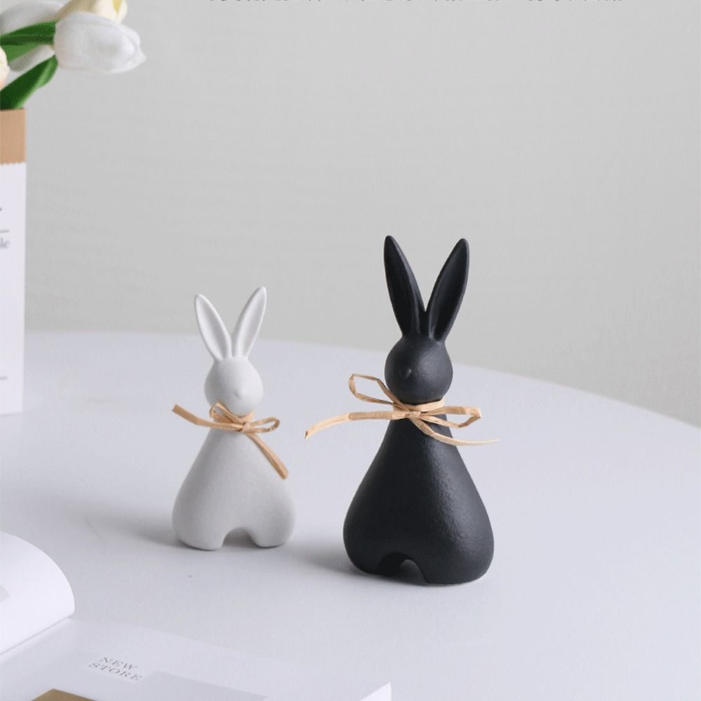

Cute Rabbit Figurine Handicraft Bunny Statue Micro Landscape Rabbit Book Stand Display New Year чорний