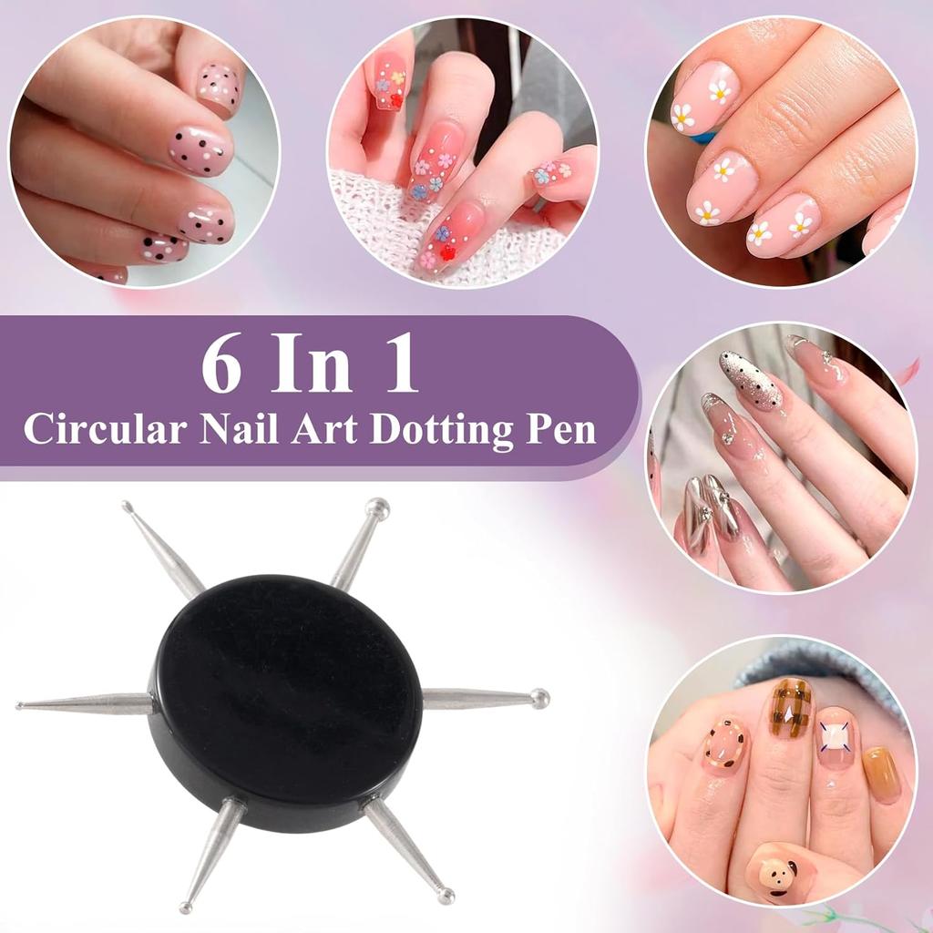 6-in-1 Nail Dotting Tools, Circular Dot Nail Tool, Metal Dotting Tools for Painting, Embossing, Manicure for Professional Salons and Home Use -1PCS,