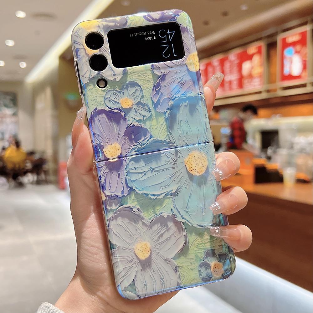 Koreanischen Stil Nette Cartoon Lächeln Sonne Blume Blue Ray Telefon Fall Für Samsung Galaxy Z Flip 3 5g Harte PC Zurück Abdeckung