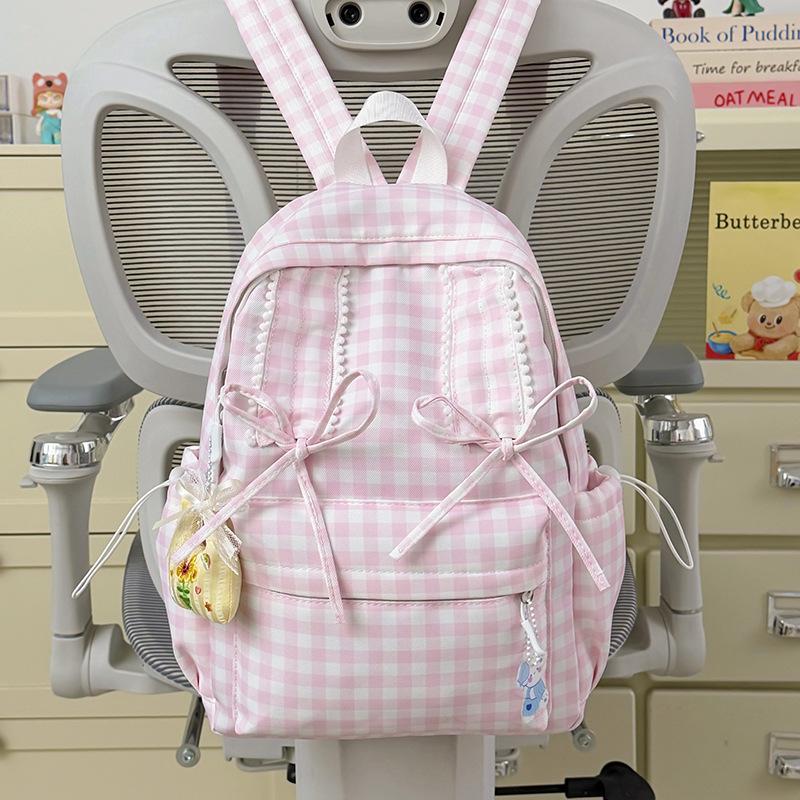 Schoolbag new small fresh plaid backpack female student Korean version high value literary schoolbag female junior high school backpack