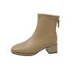 Round Head Thick Heel Short Boots Women's Shoes High Sense Spring and Autumn Versatile Low Tube Elastic Thin Women's Boots British Fashion Short Boots