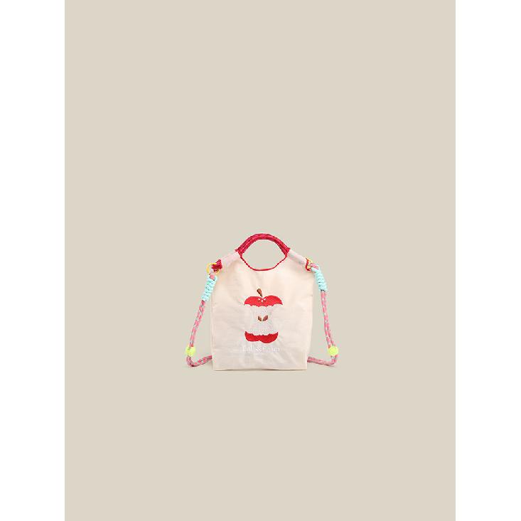 Japanese-style cute apple embroidered cartoon handbag mini nylon phone bag for women, casual versatile shoulder crossbody bag Apple model