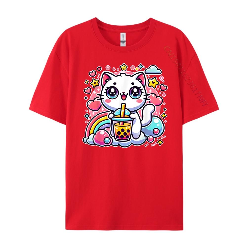 Cute Cat Boba Tea Bubble Tea Anime Kawaii Neko Funny Shirts Tee Shirt Men Graphic S