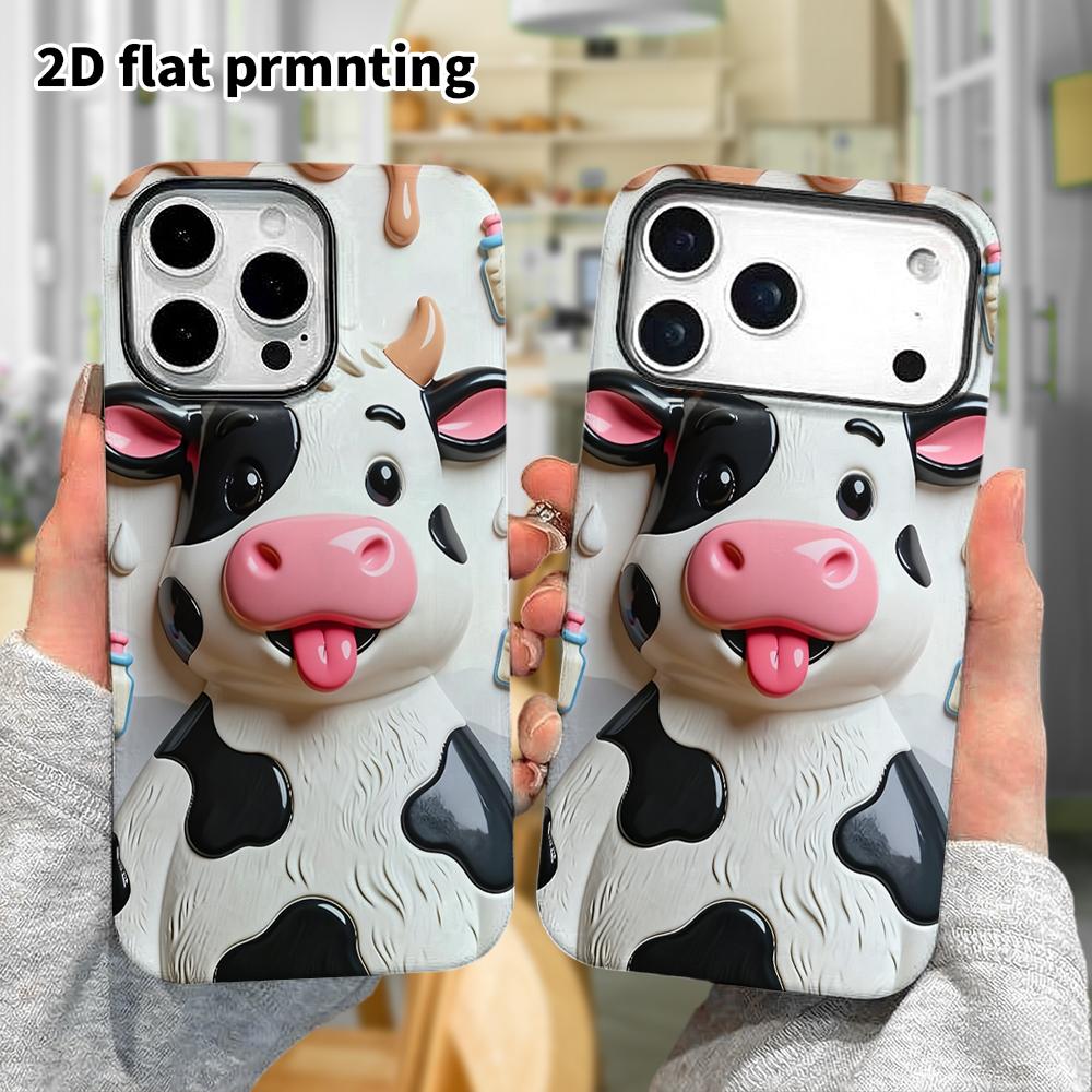 Phone Case: 2D Flat Design Suitable for iPhone 18 17 16 15 14 13 Pro Film Protective Case, Couple Style, Cute Cow, Christmas and Halloween Gift