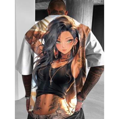 Herren T-Shirt 3D-Druck Anime Charakter Sexy Bedrucktes Kurzarm-T-Shirt Herrenmode Street Herrenbekleidung Lose T-Shirt Tops
