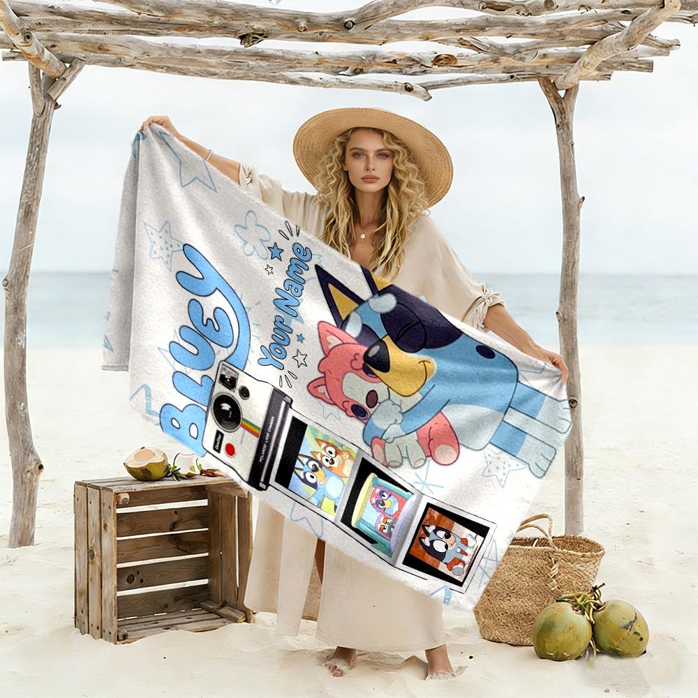 Bluey Personalized Text Beach Towel Quick-Dry Soft Microfiber Suitable for Sports Travel Swimming Yoga Bathroom Beach And Pool