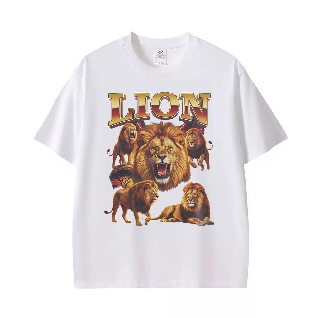 African Safari King Vintage Lion Graphic T Shirt Unisex Classic Fashion Oversized Tshirts Unisex Casual Cotton Short Sleeve Tshirt