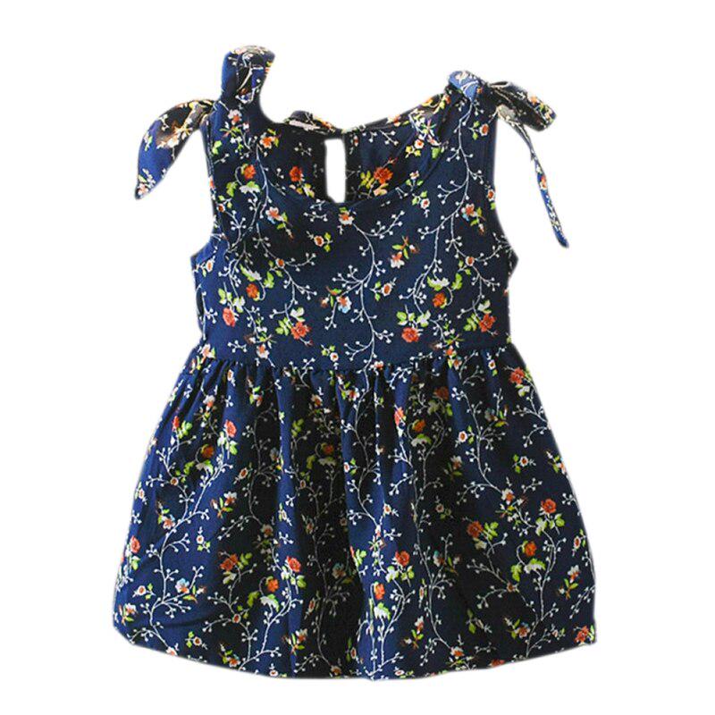 Vară Copii Fată Rochie Fără Mâneci Motiv Floral Rochie Curea Bumbac Copii Toddler Rochie de soare
