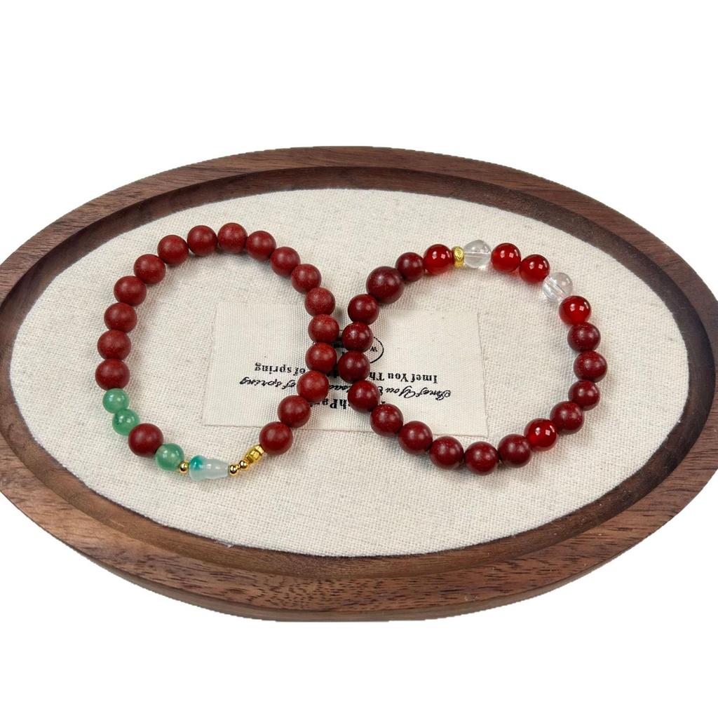 Sandalwood Bead Bracelet with Green Chalcedony Gourd and Floral Fragrance