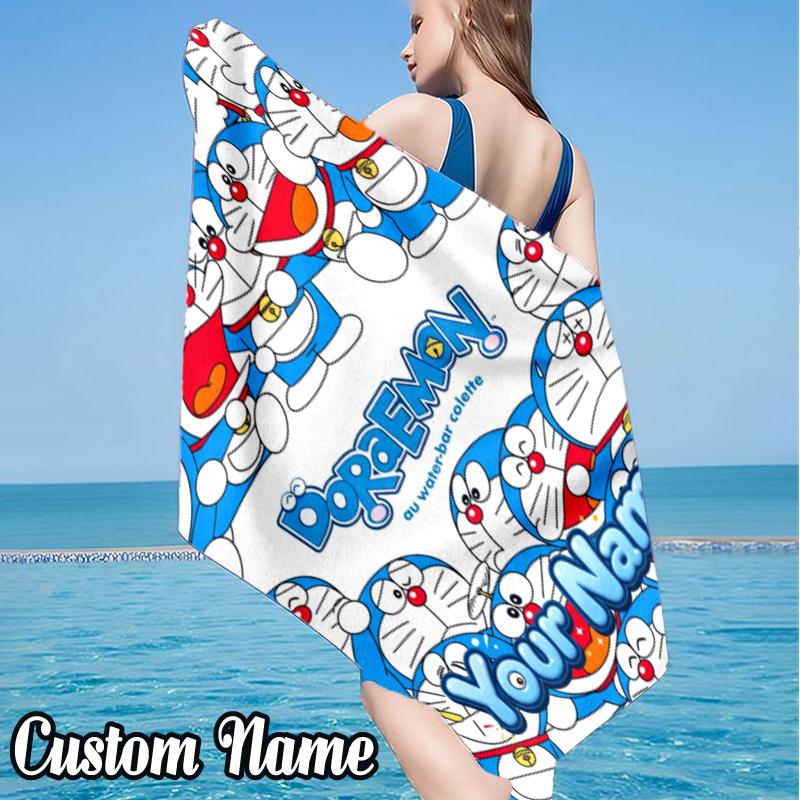Custom Name Dora-emon Beach Towel - Soft, Ultra-Absorbent Microfiber, Lightweight, Perfect for Beach, Parties, Travel, Camping