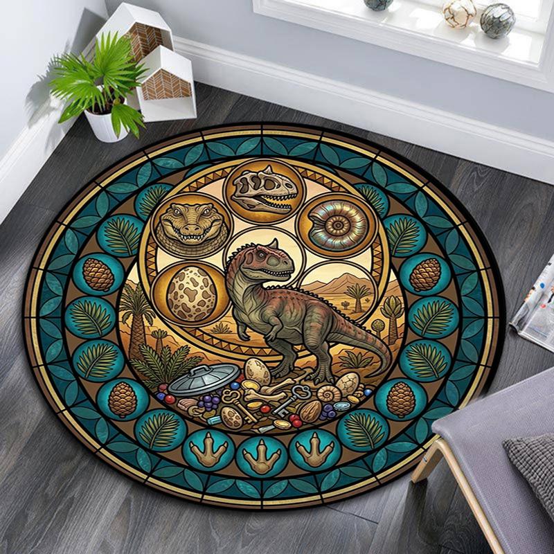 Dinosaur Fossil Glass Round Area Rug Under Office Chairs Bedroom Living Room Home Decor