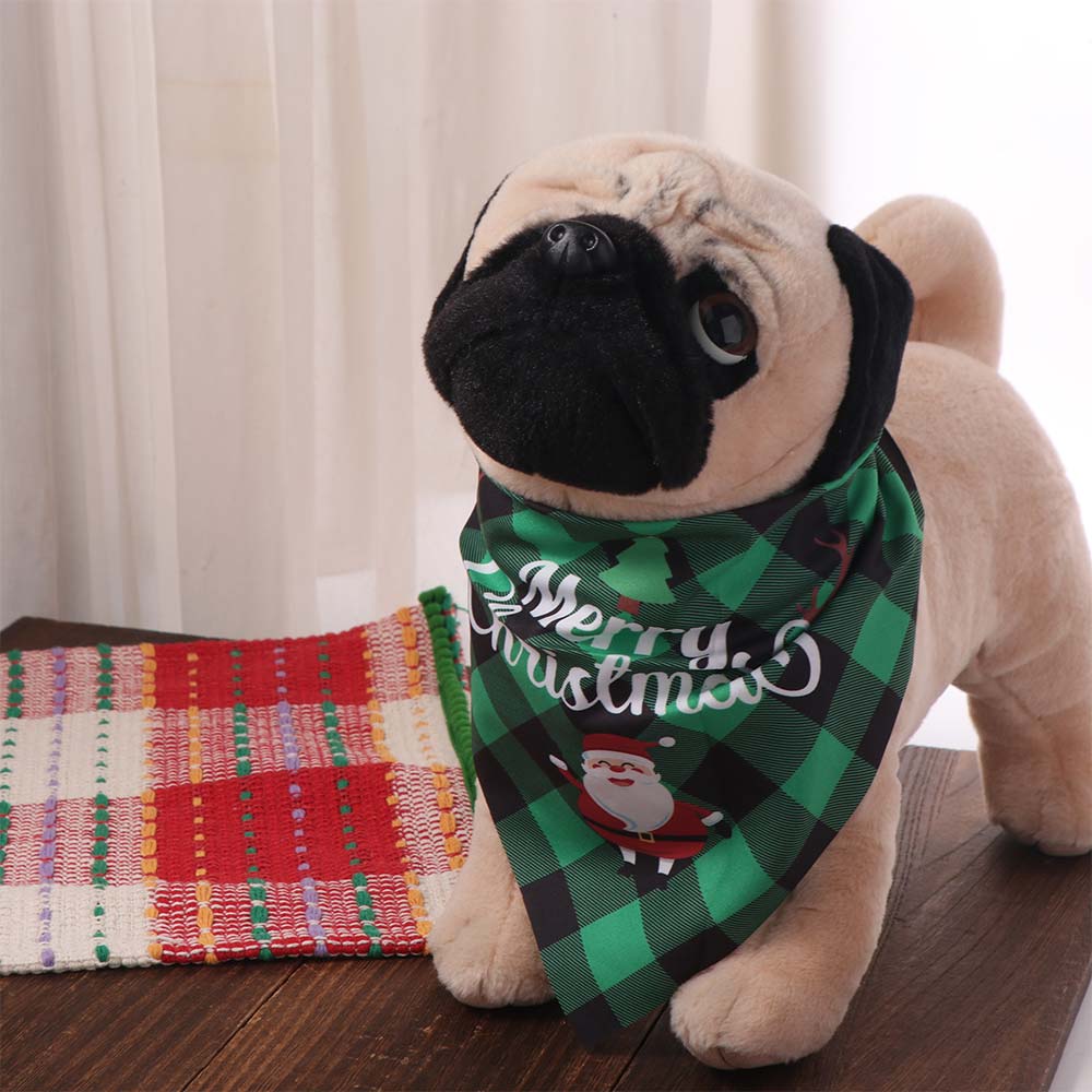 Red Green Grid Christmas Dog Scarf Santa Claus Adjustable Dog Saliva Towel Snowman Pet Triangle Scarf Merry Christmas Decoration