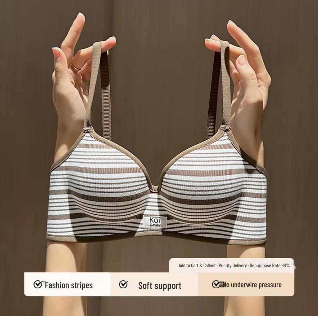 Striped Push-Up Bra for Small Bust: Padded, Lifts, Supports Side and Prevents Sagging, Adjustable Fit
