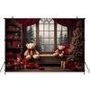 Merry Christmas Photo Background For Children Indoor Window Home Xmas Tree Bear Gift Photography Backdrop Stand Studio Photozone