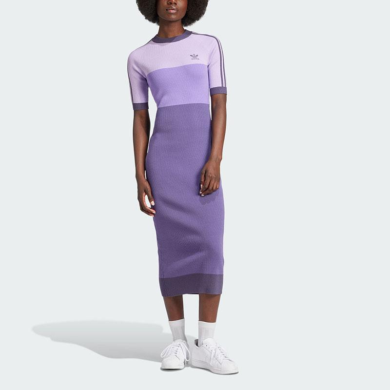 Adidas Originals Ksenia Schnaider Ss24 Fashion Sports Slim Fit Short Sleeve Dress Women Dresses Pink Purple IZ0723