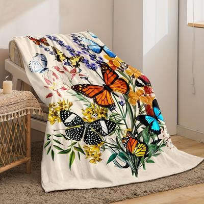 "Vibrant Butterfly Garden Blanket, Soft Fleece with Colorful Floral Design for Home Decor, Perfect Gift for Nature Lovers"