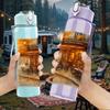 1PC Vintage Street Cafe Night View 750ml Color Plastic Sports Water Bottle Leakproof Flip Straw Lid Suitable for Sports Office Home Use