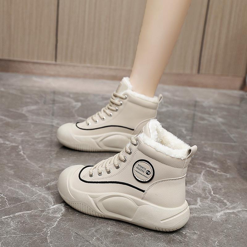 Fashion Winter High Top Pu Lace Up Vulcanized Shoes Outdoor Walking Sports Shoe Round Toe Women Casual Sneakers