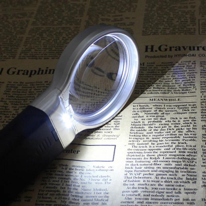3X Folding Lamp Loupe Magnifier Reading Portable Handheld Illuminated Magnifying Glass with 2 LED Lights for Newspaper