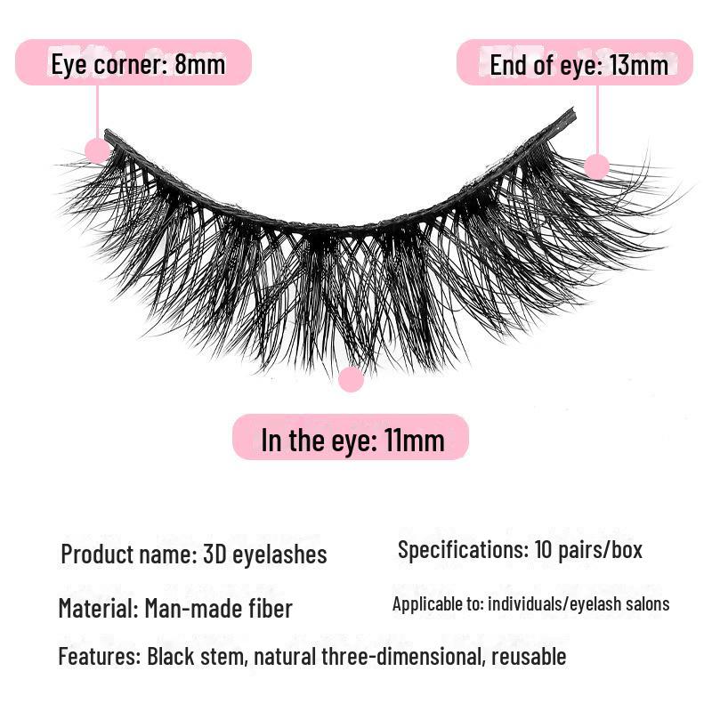 10 Pairs 4A042#3D Multi-Layered Black Stem Thai False Eyelashes for Light, Messy, Cross-Style European and American Stage Makeup
