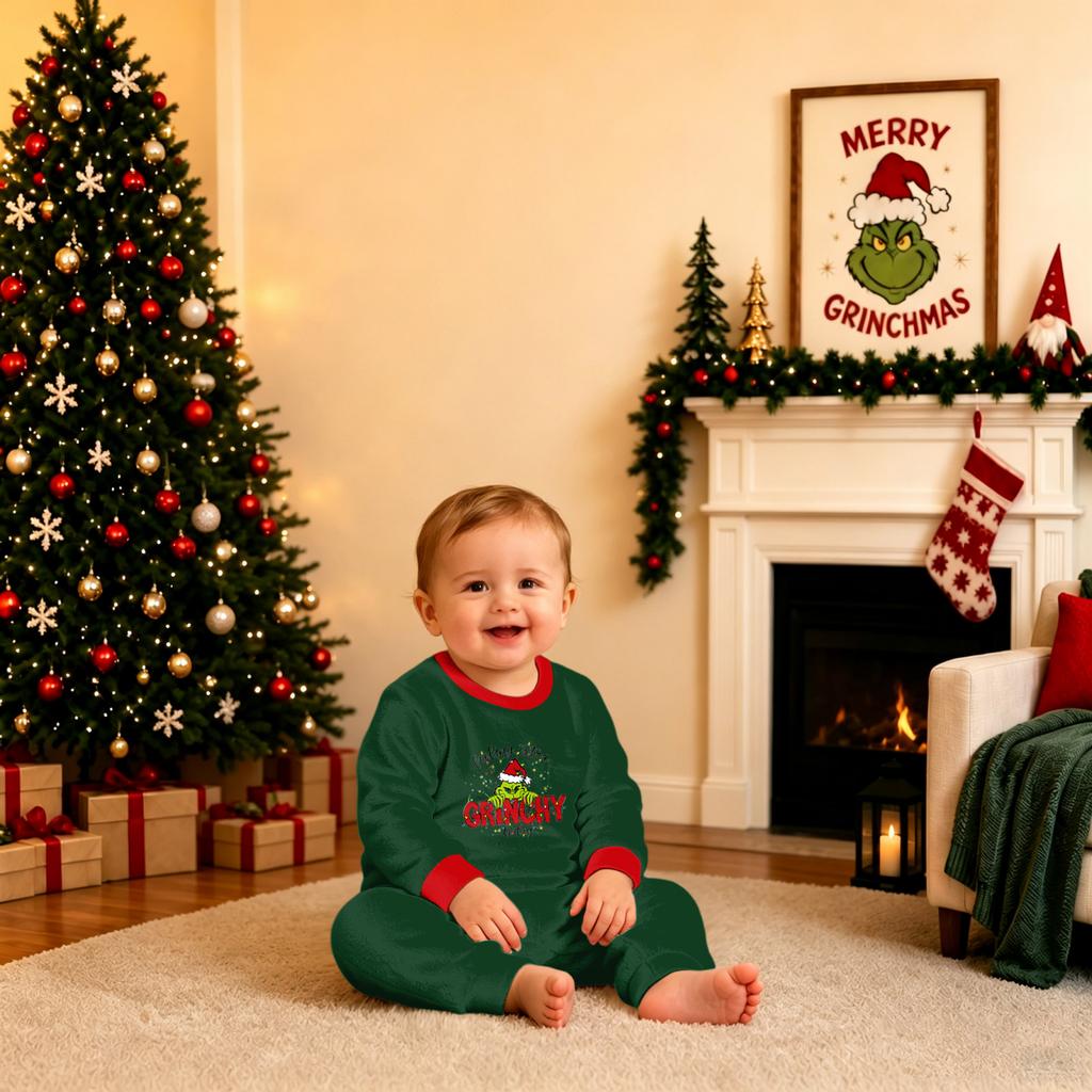 Christmas Print Family Matching Plush Loungewear Set, Parent-Child Holiday Pajamas