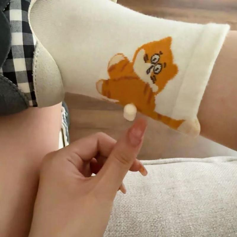 1pair Print Skin-Friendly Colorful Breathable Egg Cat Socks Warm Daily Cute Multi-element Comfortable Cartoon Lightweight Feel