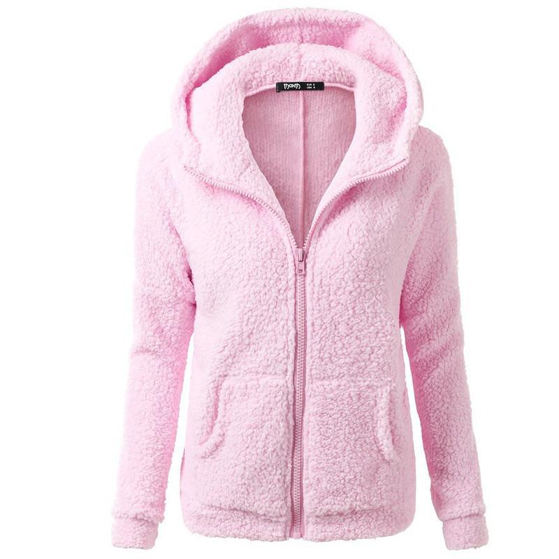 

Женское флисовое пальто с мехом, женское осенне-зимнее теплое мягкое толстое плюшевое пальто на молнии, короткая верхняя одежда XL розовый