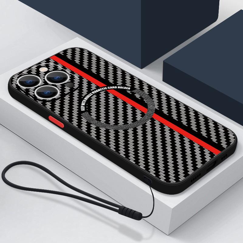 

Чехол для телефона с магнитной веревкой для iPhone 15 Pro Max 14 13 11 12, противоударный ПК, гибридный полосатый корпус, задняя крышка