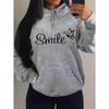 Smile Font Language Butterfly Pattern Hoody For Women Sport Pocket Clothing Cute Multicolor Streetwear Fashion Hoodies