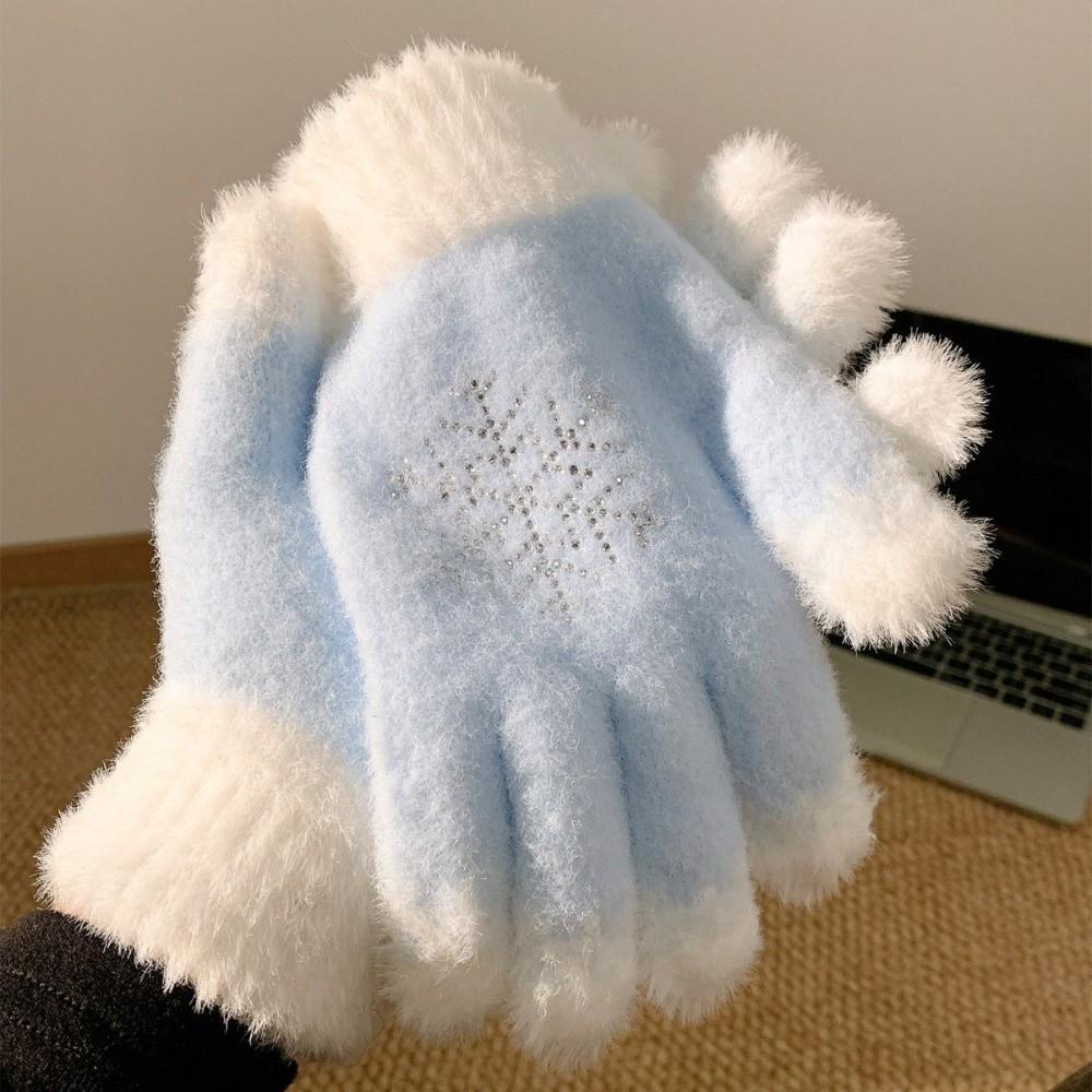 Rhinestone Snowflake Knitted Gloves Full Finger Thick Warm Winter Gloves  Cold Weather