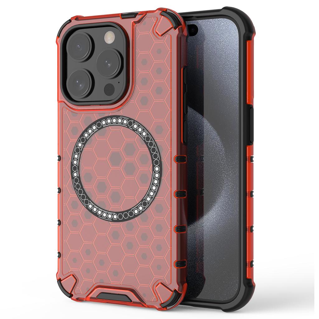 For iPhone 15 Pro Magnetic Case Honeycomb Texture TPU+PC Anti-Drop Phone Cover