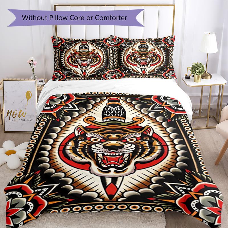 Tattoo Style Bedding Set Breathable Duvet Cover with Pillowcases Decorative Bed Linen for Bedroom Home Decoration Birthday Gift