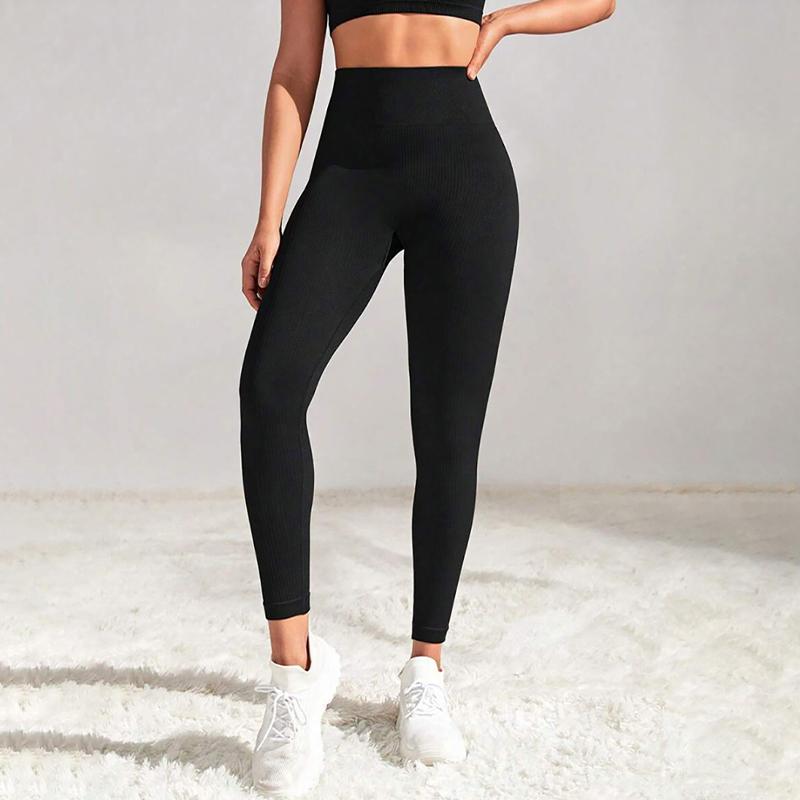 Women's High Waisted Yoga Pants Ribbed Seamless Leggings Tummy Control Workout Gym Fitness