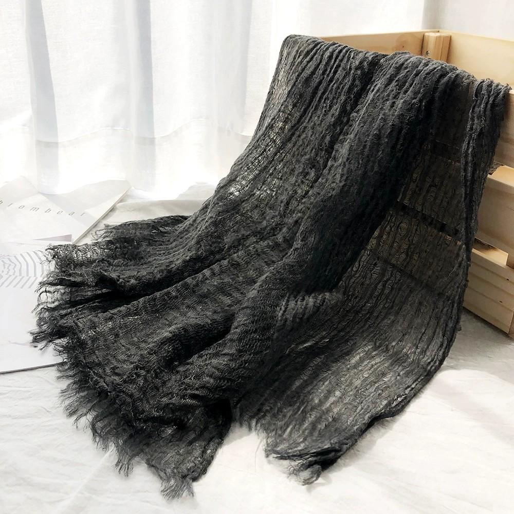 

Новый литературный полый льняной шарф для женщин, однотонный тонкий ретро-шарф из грязно-окрашенного модала