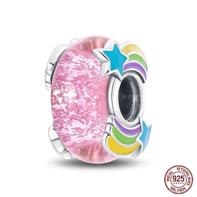 100 %925 Sterling Silver Colorful Butterfly Flower Luminous Glass Charms Beads Fitfashion Original Bracelets Fine Diy Jewelry