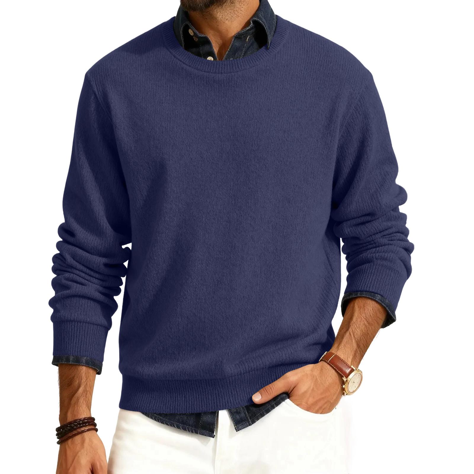 

Men s Round Neck Long Sleeve Ribbed Knit Pullover XL Темно-синій