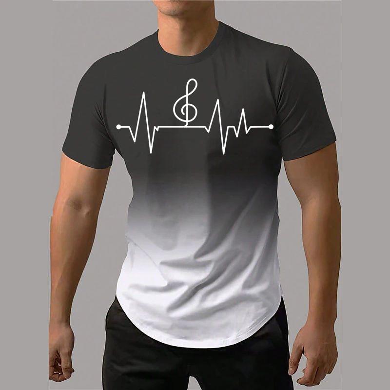 Men's T-Shirt 3D Printing Gradient Style Musical Note Tee Summer Oversized T Shirt For Men Fashion Short Sleeve O-Neck Tops