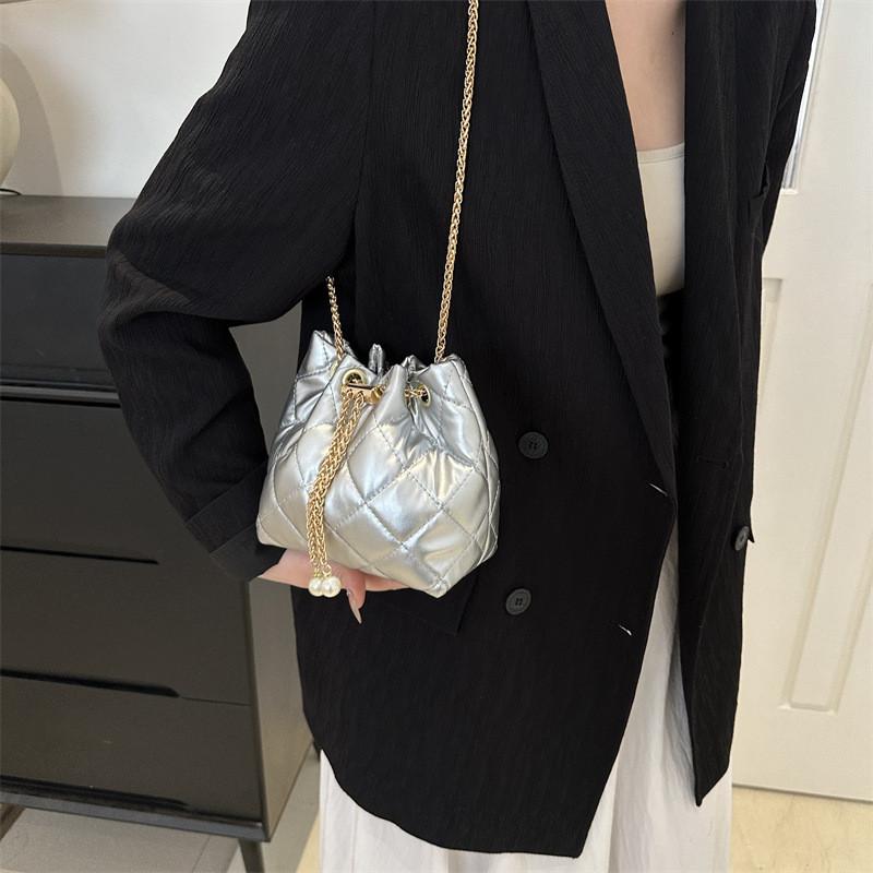 Fashionable Urban Simple Pu Bucket Bag Chain Single Shoulder Crossbody Bag