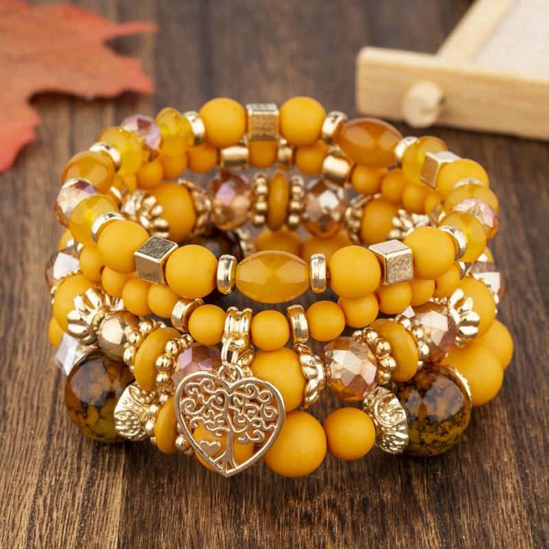 Fashion Summer  Acrylic Beads Chain  New Bracelet Set For Women Tree Of Life Charm Elastic Bangle Female Bohemian Zircon