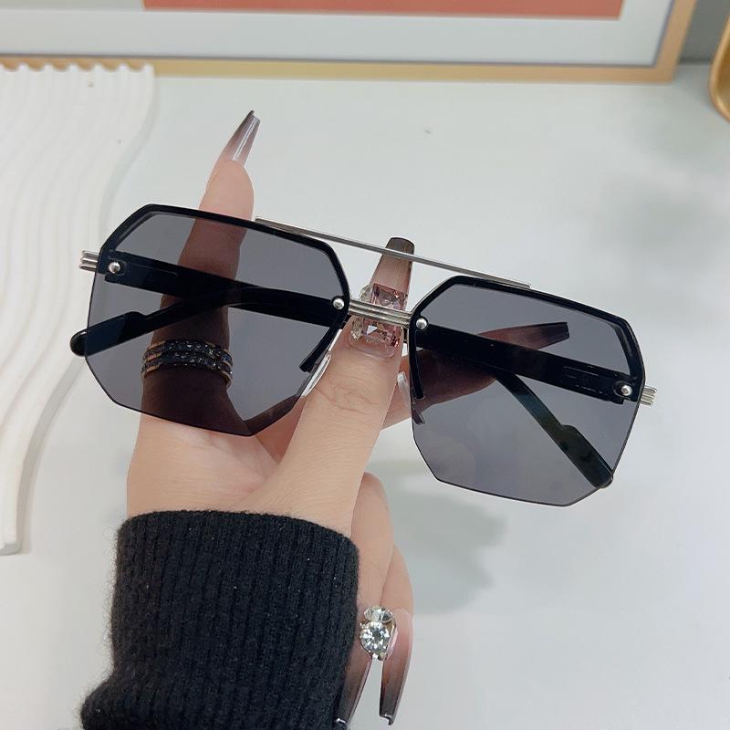 Trendy European and American Style Unisex Large Frame Double Bridge Half Frame Sunglasses