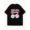 Feeling Lucky Oversized T Shirt Black Pink Dice Heart Print Casual Summer Top For Women Party Outfit