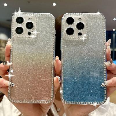 Capa Transparente de Luxo Bling Glitter Diamante Lantejoulas Para iPhone 16E 16 15 14 Plus 13 12 11 Pro Max Brilhante Strass Borda Capa Mole