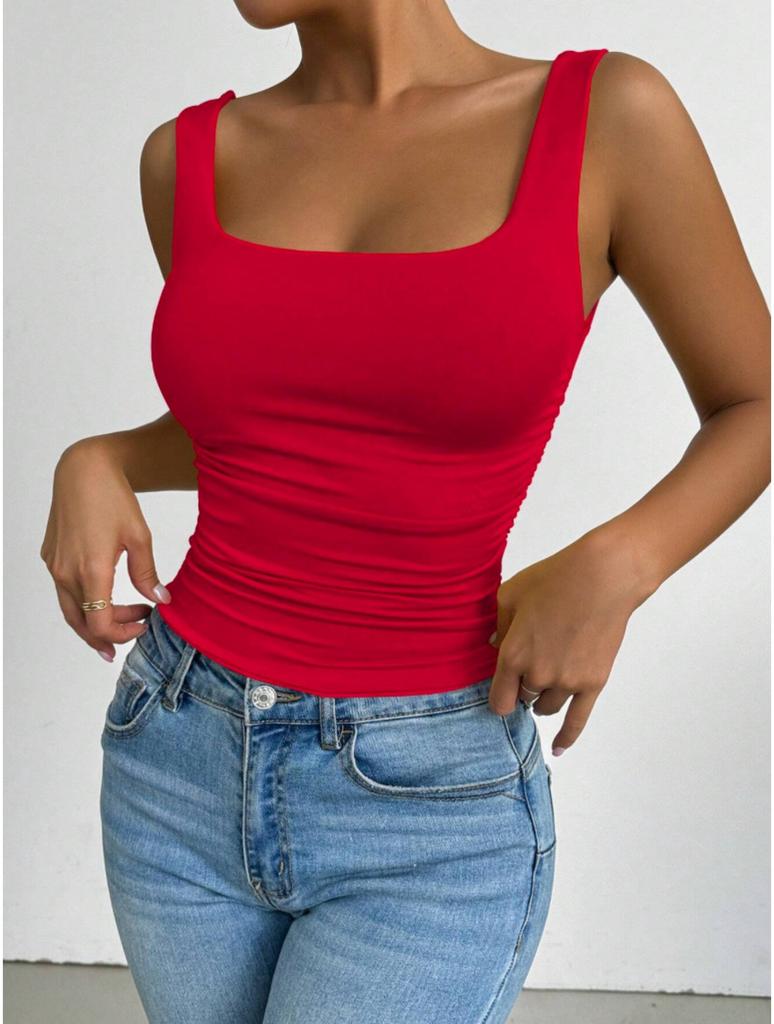 Square Neck  Knit Tank Top Crop Tops Women Summer Camis Solid Color Camisole Fashion SportsTube Female Sleeveless Cropped Y2K Girl Clothes